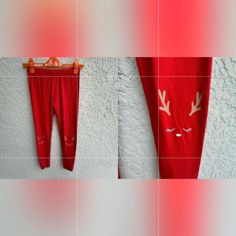 Cat & Jack girl’s XL cotton Christmas leggings pajama sleepy reindeer graphic